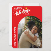 Red Modern Script Happy Holidays Photo Card Feestdagenkaart (Voorkant)