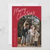 Red Modern Script Merry Christmas Arch 2 Foto Feestdagenkaart (Voorkant)