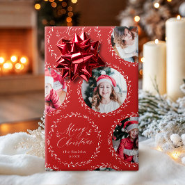 Red Modern Script Merry Christmas Family 6 photo Cadeaupapier