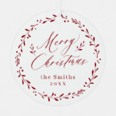 Red Modern script Merry Kerstfeestay Metalen Ornament (Voorkant)