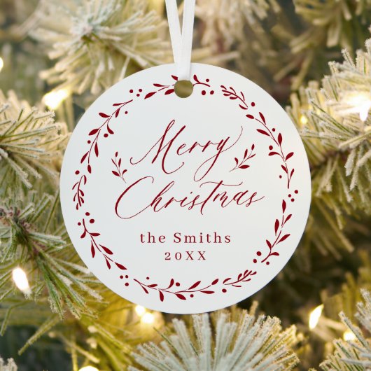 Red Modern script Merry Kerstfeestay Metalen Ornament (Insitu)