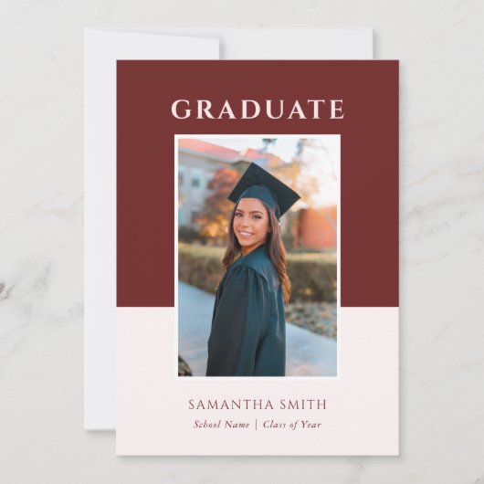 Red Modern Simple Typography Photo Afstuderen Kaart (Voorkant)