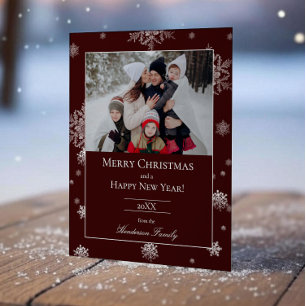 Red Modern Snowflakes Flat Holiday Carte photo