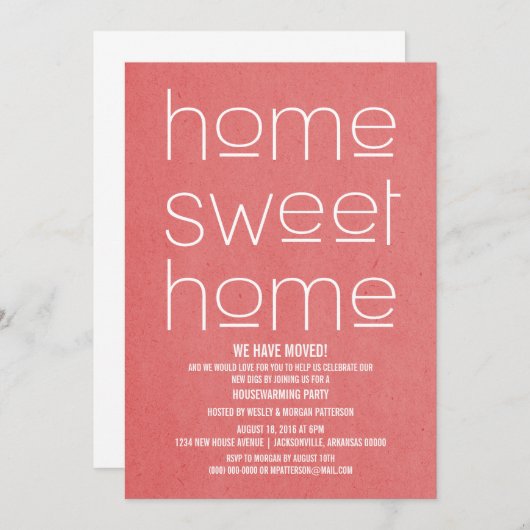 Red Modern Sweet Home Housewarming Party Kaart (Voorkant / Achterkant)