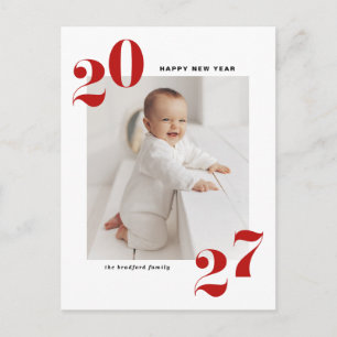 Red Modern Typography Happy New Year 2022 Photo Feestdagenkaart