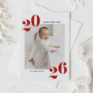 Red Modern Typography Happy New Year 2022 Photo Feestdagenkaart