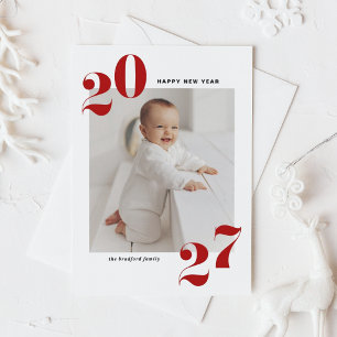 Red Modern Typography Happy New Year 2022 Photo Feestdagenkaart