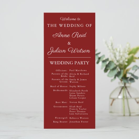 Red Modern  Wedding Timeline and Party QR Code Programma (Staand voorkant)