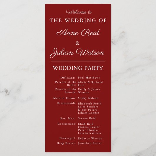 Red Modern Wedding Timeline and Party QR Code Programma (Voorkant)
