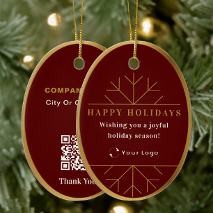 Red Moderne kerstmis Logo QR-code Chic Keramisch Ornament