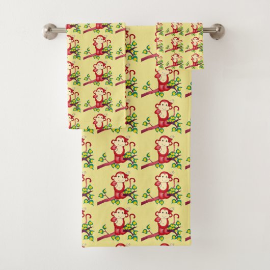 Red Monkey Pattern Bath Towel Set Bad Handdoek (Insitu)