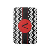 Red Monogram Black White Chevron ZizZag Rug Badmat (Voorkant Verticaal)