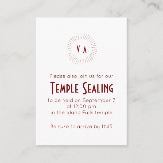 Red Monogram Circle Temple Sealing Invitation (Devant)