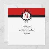 Red Monogram Damask Wedding Invitations Kaart (Achterkant)