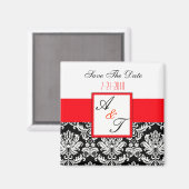 Red Monogram Damask Wedding Magnet Magneet (Voorkant / Achterkant)
