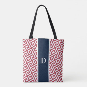 Red Monogram Greek Key Canvas tas
