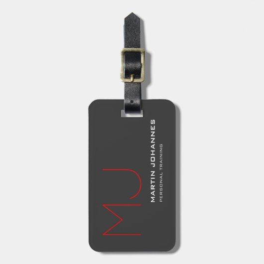 Red Monogram grijs Modern minimalistisch Bagagelabel (Voorkant verticaal)