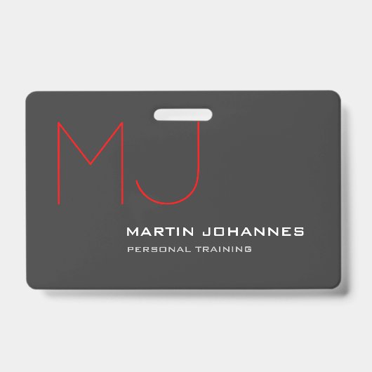 Red Monogram Grijs Personal Trainer Business Badge (Voorzijde)