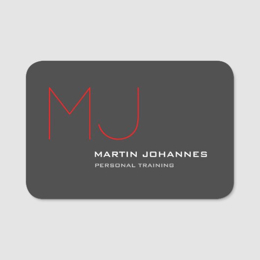 Red Monogram Grijs Personal Trainer Business Naamplaatje (Voorkant)