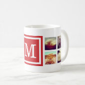 Red Monogram Instagram Foto Collage Mok (Voorkant rechts)