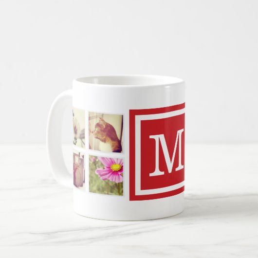 Red Monogram Instagram Foto Collage Mok (Voorkant links)