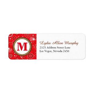 Red Monogram Paisley Pattern Etiket