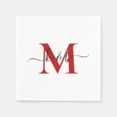 Red Monogram Swash Script White Cocktail Servet (Voorkant)