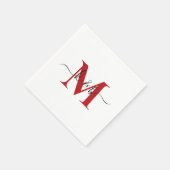 Red Monogram Swash Script White Cocktail Servet (Hoek)