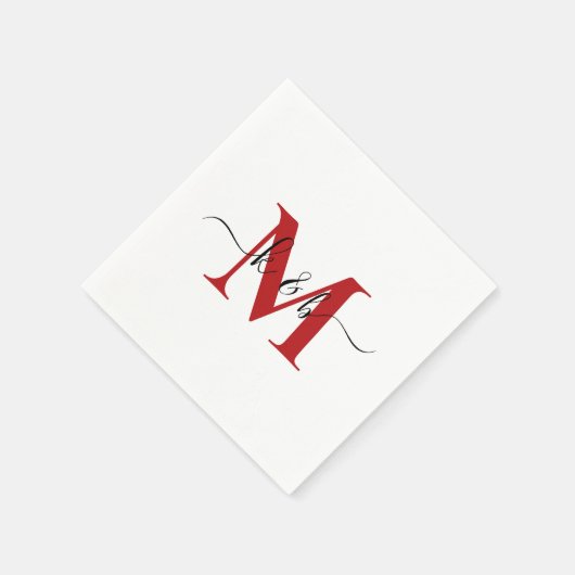Red Monogram Swash Script White Cocktail Servet (Hoek)