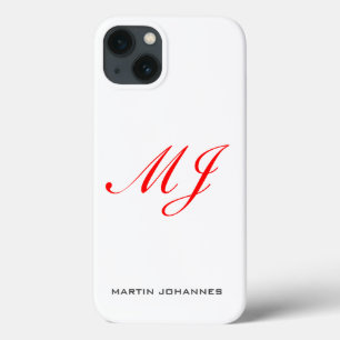 Red Monogram White Modern minimalist iPhone 13 Hoesje
