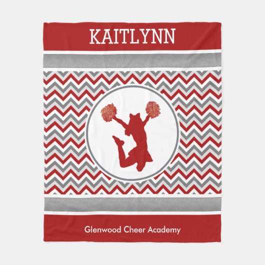 Red Monogrammed Chevron Stripes Pom of Cheer Fleece Deken (Voorkant)