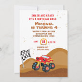 Red Monster Truck 4th Birthday Racing Kaart (Voorkant)
