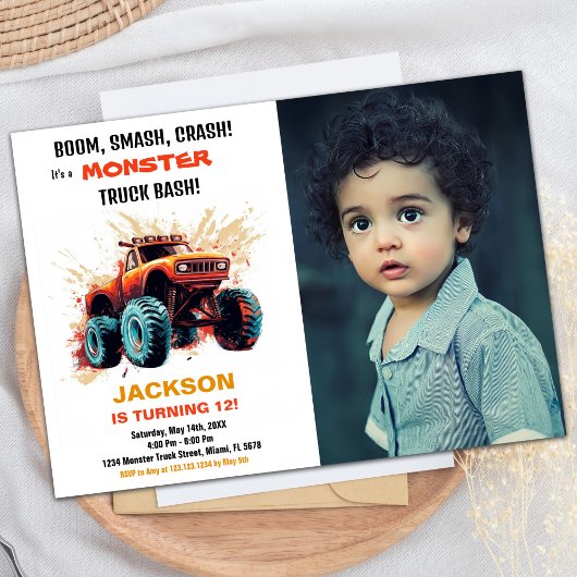 Red Monster Truck Anniversaire des invitations pho