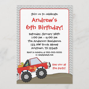 Red Monster Truck Birthday Invitations Kaart