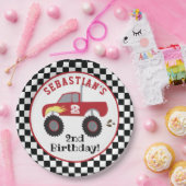 Red Monster Truck Birthday Racing Boys Papieren Bordje (Feest)