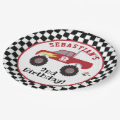 Red Monster Truck Birthday Racing Boys Papieren Bordje (Gekanteld)