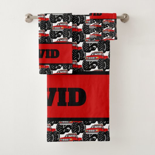 Red Monster Truck: DAVID Bad Handdoek (Insitu)