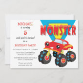 Red Monster Truck Invitation de fête d'anniversair (Devant)