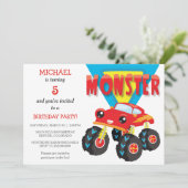 Red Monster Truck Invitation de fête d'anniversair (Debout devant)