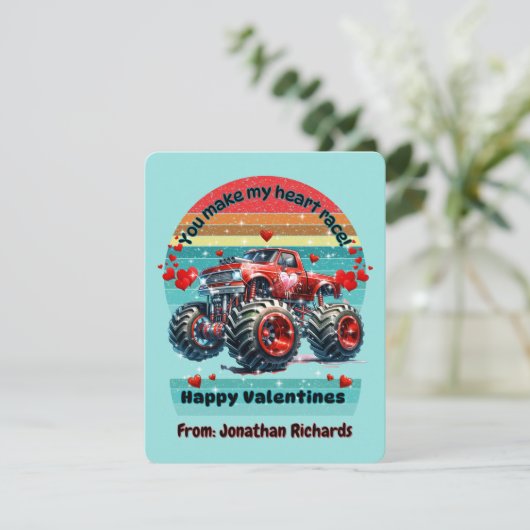 Red Monster Truck: Jij maakt mijn hart race Feestdagenkaart (Staand voorkant)