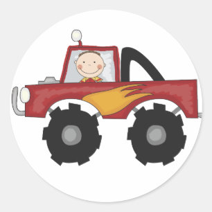 Red Monster Truck Tshirts en Gifts Ronde Sticker