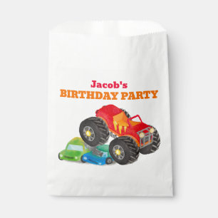 Red Monster Truck Verjaardagsfeest Waterverf Bedankzakje