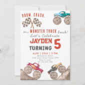 Red Monster Trucks Boy Invitation d'anniversaire (Devant)