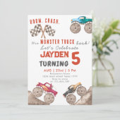 Red Monster Trucks Boy Invitation d'anniversaire (Debout devant)