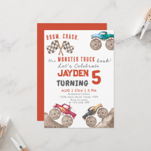 Red Monster Trucks Boy Invitation d'anniversaire
