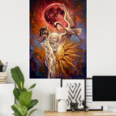 Red Moon Crane Symbolic Art Poster (Bureau à domicile)