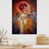 Red Moon Crane Symbolic Art Poster (Cuisine)