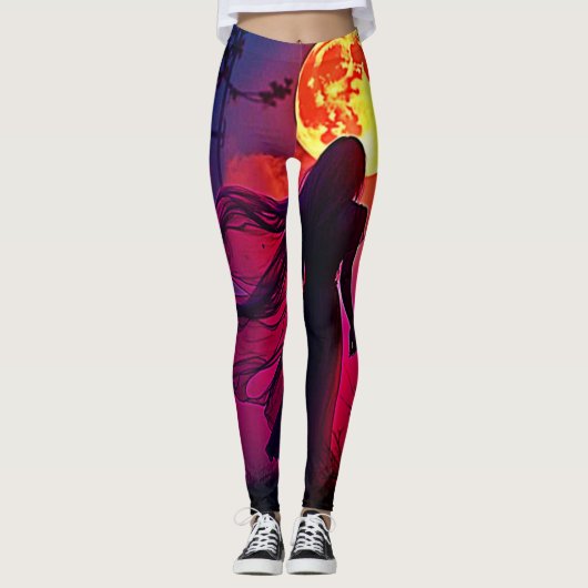 Red Moon Shadow Woman Mystery Design Leggings (Voorkant)