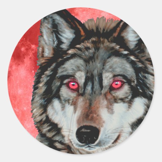 Red Moon Wolf Ronde Sticker (Voorkant)