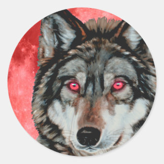 Red Moon Wolf Ronde Sticker